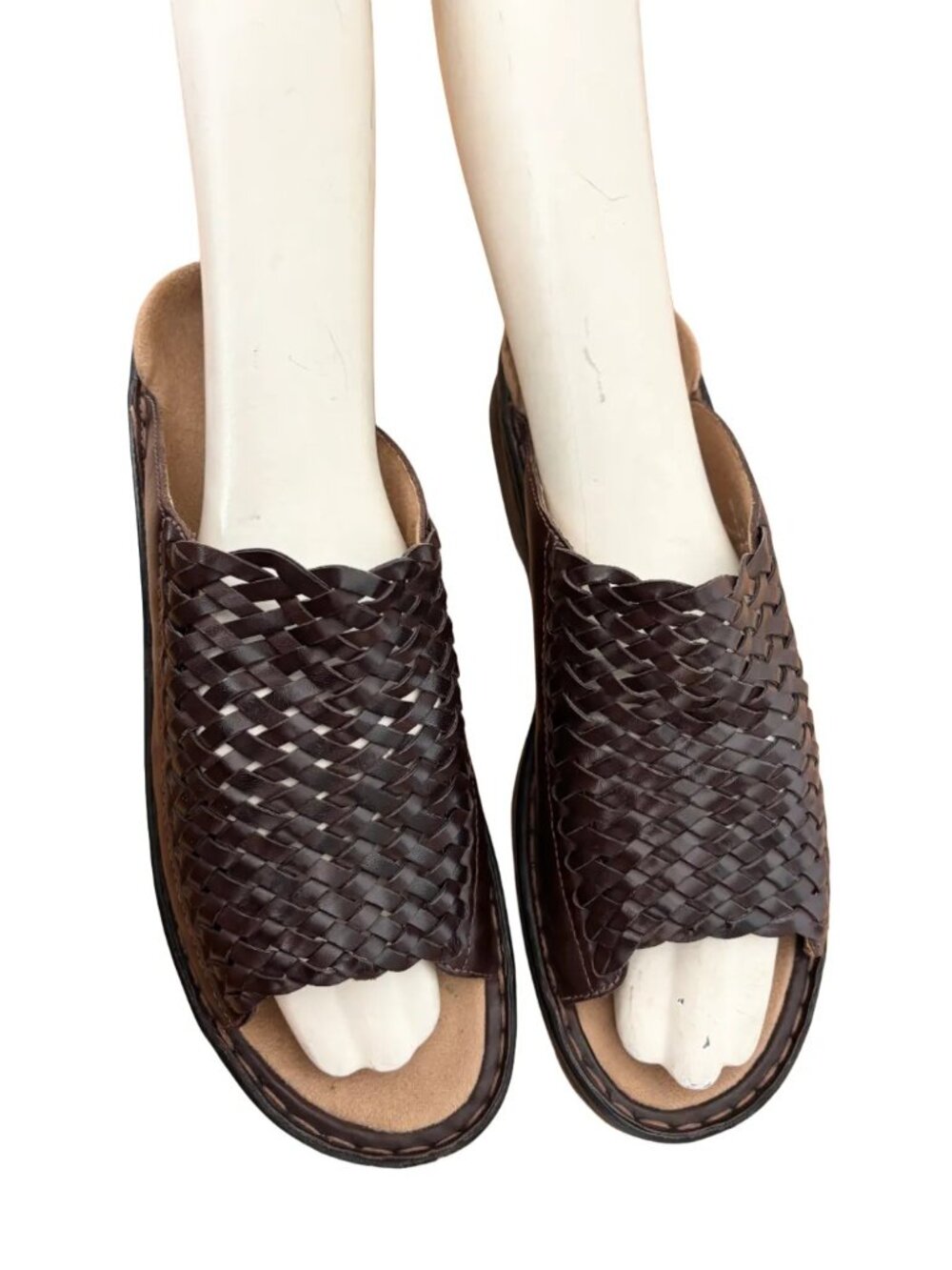 CLARKS Woven Leather Open Toe Brown Slide Sandals SZ 11